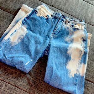 Cello Blue and White Relaxed Jeans with Artistic Bleached Design